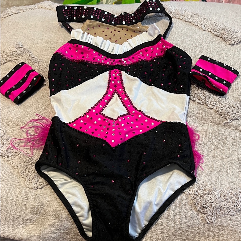 Glamour pink white and black jazz or musical theater costume size Large Child